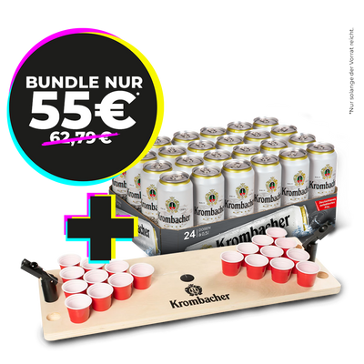 24x0,5l Dosen Krombacher Pils und ein Mini-Beerpong Spiel mit 240 Bechern auf einem Holzbrett im Bundle für 55,00€ statt 62,79€